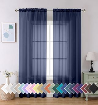 Aiyufeng Sheer Navy Blue Curtains 84 inch Length 2 Panels Set, Airy Soft-Touching Rod Pocket Voile Drapes for Living Room/Bedroom, Each 40W x 84L