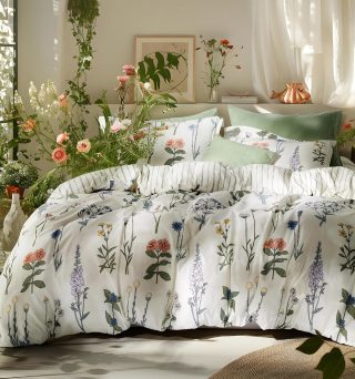 Bedsure Comforter Set Queen Size - Cute Floral Bedding Comforter Set, 3 Pieces, 1 Soft Reversible Coconut White Botanical Flowers Comforter and 2 Pillow Shams