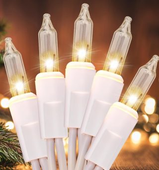 Christmas Lights 100 Count Clear White Wire UL Certified Connectable Warm White String Lights for Christmas Tree,Garland,Home,Patio, Wedding,Party,Festival Decor